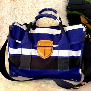 PRADA Cobalto canapa stripe canvas messenger bag